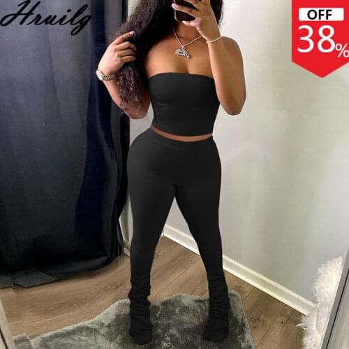 Womens Tracksuit Solid Color Strapless Top Long Pants Ruched Slim Sexy Womens Suit Fitness Running Party Clubwear Women Outfit