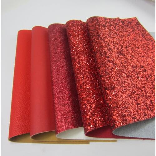 1lot 5pcs 21x30cm red Glitter Leather Sheet Faux Glitter Fabric A4 Sheet Synthetic glitter for Sewing DIY KD002