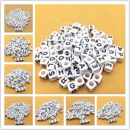 100pcs 6mm Square 26 Alphabet Beads Charms Bracelet Necklace For Jewelry Making DIY Accessories