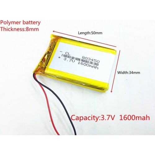 3.7V 1600mAh Lithium Polymer Accumulator Li-ion Rechargeable Battery For E-books mobile power bank DVD Tablet PC 803450