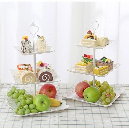 3 Tier Fruit Dessert Tray Cake Stand Tower Square Candy Pan Tea Fruit Tray For Wedding Party Living Room Decoration