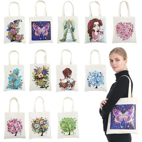 5D DIY Diamond Painting Handbag Mosaic Drill Eco-friendly Shopping Storage Bags Cross Stitch Grocery Tote Home Craft Organizer
