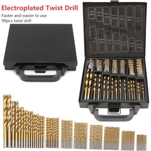 99 pieces/set of HSS high-speed steel twist drill bit titanium coated drill bit set 1.5mm-10mm metal wood aluminum drill tool