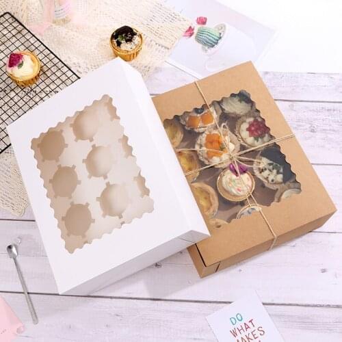 12 Holes White Brown Cupcake Boxes Food Grade Kraft Bakery Boxes with Inserts and Display Windows Fits Cupcakes or Muffins Cases