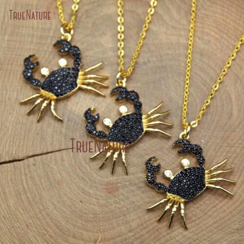 Sparkly Cubic Black Zircon Necklace Jewelry Lovely Crab Shape Elegant Micro Pave Gold Color Copper Chains In 18 Inch NM10388