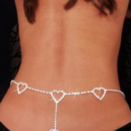Rhinestone Waist Belly Chain Love Navel Chain Summer Beach Crystal Body Chain Charm Jewelry For Women Girls Jewelry Accessories
