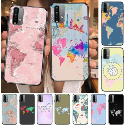 World Map travel Phone Case For XiaoMi Redmi 11 lite 9C 8A 7A Pro 10T 5G Anime Cover Mi 10 Ultra Poco M3 X3 NFC 8 SE cover