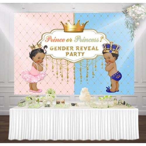 Royal Prince Or Princess Gender Reveal Party Background Fun Twins Pink And Blue Baby Shower Photography Backdrop Supplies Banner