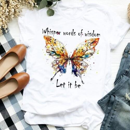 Women Lady Watercolor Butterfly Cute Summer Autumn Printing Print Tshirt Shirt Clothes Top Graphic Female T Tee Womens T-shirt