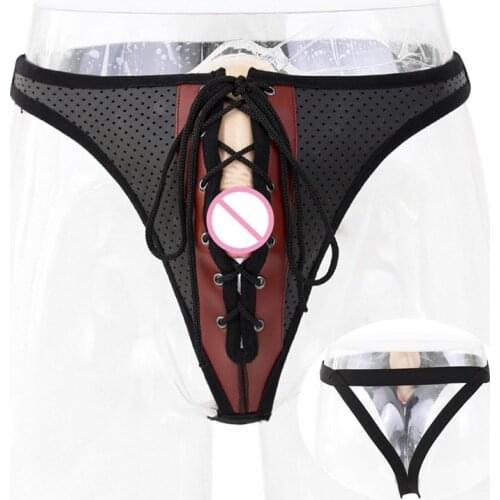 BDSM Gay Bondage Lingerie Crotchless Sissy Panties Rubber Fetish Men Penis Chastity Cage Open Crotch G String Gay Pantie for Sex