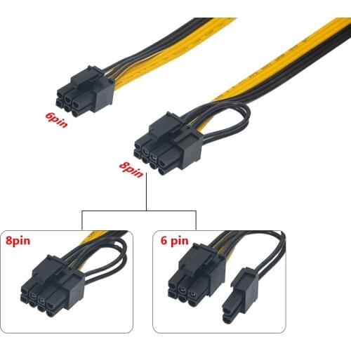 TISHRIC 6PCS Power Supply Cable PCI-e GPU 6Pin To 8pin Graphics Video Card Female To Male PCI Extension Cord Mining Machine