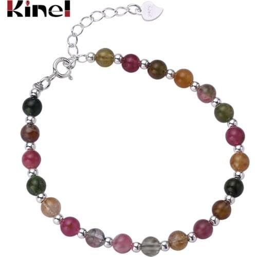 Kinel Real 925 Sterling Silver Stackable Bracelet Handmade Round Natural Stone Woman Bracelets Jewelry Free Delivery 2020 New