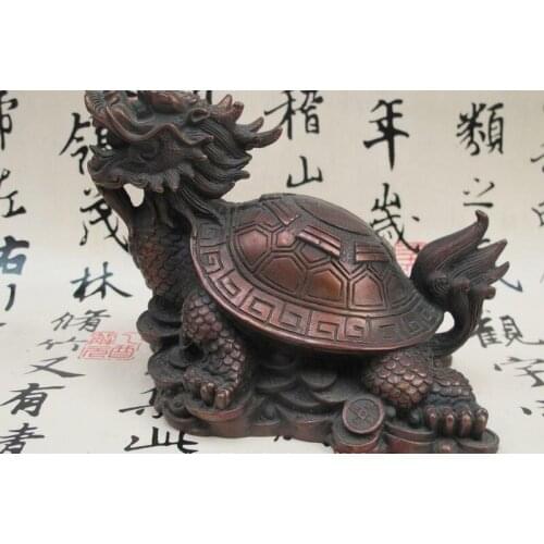 Chinese folk Feng Shui red bronze Lucky Money Wealth Dragon Turtle Beast Statue