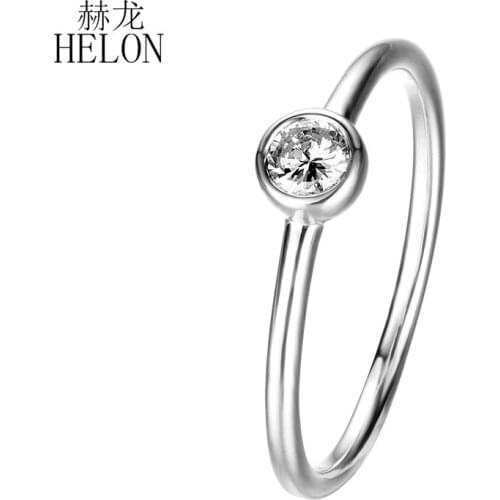 HELON Solid 10K white Gold Round 4mm Lab Grown Moissanite Diamond Engagement Ring Women Exquisite Trendy Jewelry Moissanite Ring