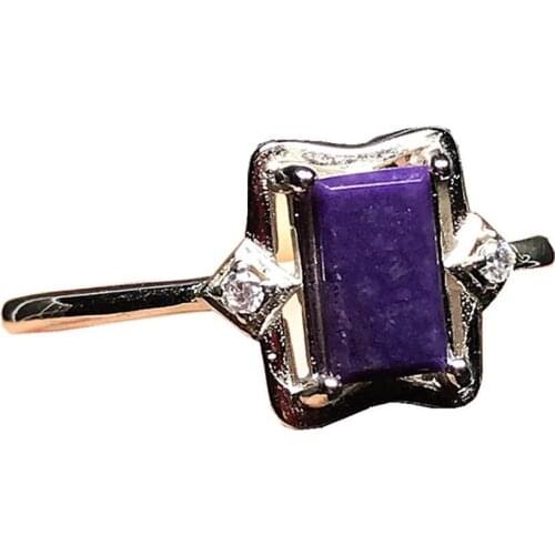 Natural Purple Sugilite Ring Silver Sterling Jewelry For Woman Man 9x7mm Beads Crystal Anticancer Stone Adjustable Ring AAAAA