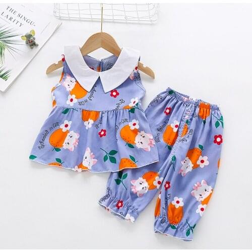 2021 Baby boys&girls Pajamas Cotton Tracksuit kids Summer air conditionin for cartoon printing kids suit tops+ trousers