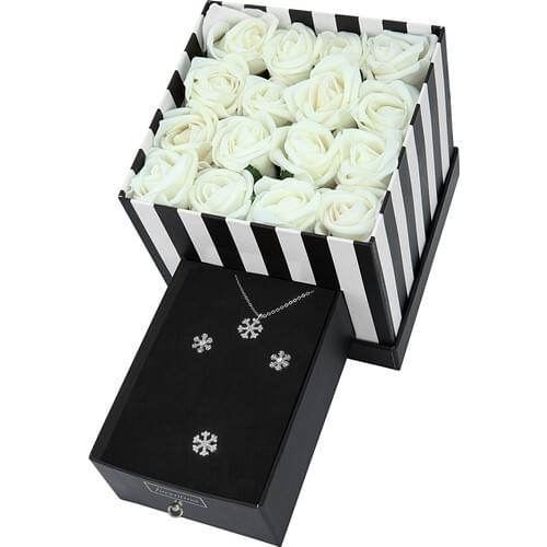 Forentina White Rose Box Snowflake Necklace Earrings Set Gift PS1549