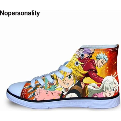 Nopersonality Cartoon Seven Deadly Print Boys Girls Casual Shoes Children Lace Up Sneakers Kids Classic High Top Canvas Shoes