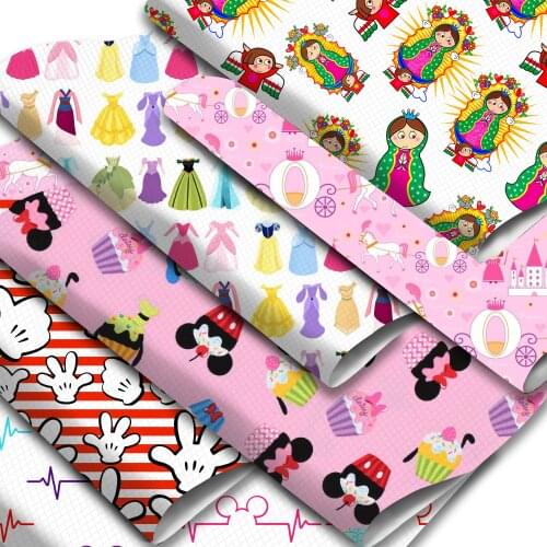 Cartoon Theme Faux Leather Sheets Girls Mouse Cupcakes Printed Synthetic Leather Fabric 20x33cm for DIY Garment Crafts