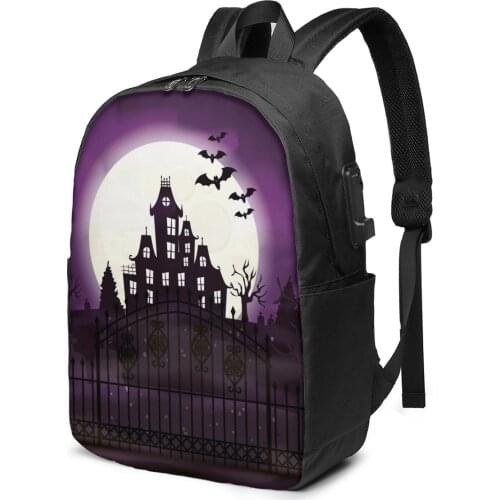 Fashion Backpack Haunted Castle Student School Bag For Boy Girl Teenager USB Charge Computer Laptop Back Pack