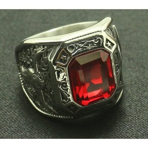 Men Boys 316L Stainless Steel Cool Big Red Stone Ring Great Gift For Friend