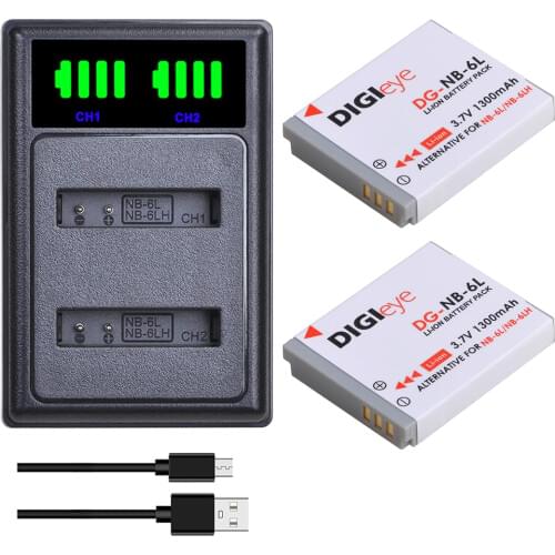 2Pcs NB-6L NB 6L NB-6LH NB 6L Battery + LED Dual USB Charger Type C for Canon PowerShot SX240 SX275 SX280 SX510 SX500 D30 S90