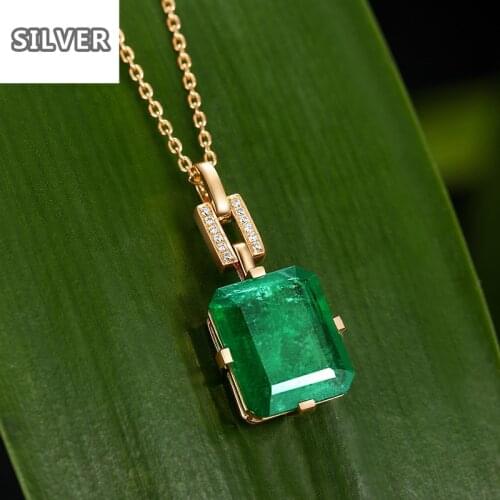 The new 18 k yellow gold plated diamond necklace emerald simulation for women choi bao pendant jewelry accessories