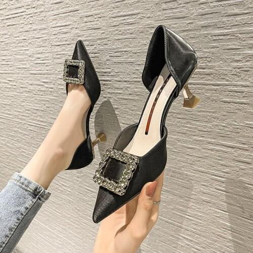 Diamond new style fashion hollow high heel shoes net red pointed shallow mouth versatile bridal shoes