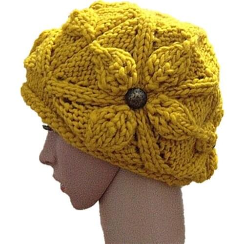 BomHCS Autumn winter four buttons caps fashion handmade knitted hats women outdoor warm wool ski beanies