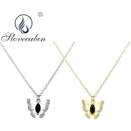 Slovecabin Real 100% 925 Sterling Silver Butterfly Pendant Choker Necklace with Clear CZ Luxury Femme Bijoux Fine Jewelry Making