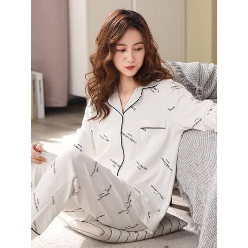 Pure Cotton Pajamas Women Letter Pijama Nightwear Cotton Home Clothes Sleepwear for Ladies 2021 PJ Set Soft Black Pyjama Femme