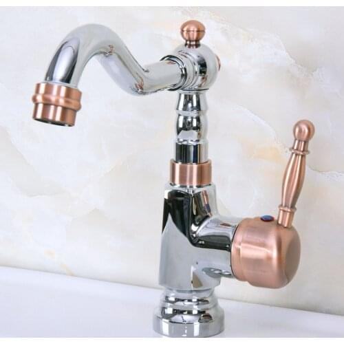 Polished Chrome Red Copper Brass Swivel Spout Single Lever Handle Kitchen/Bar Bathroom Sink Faucet Hot&Cold Mixer Tap anf915