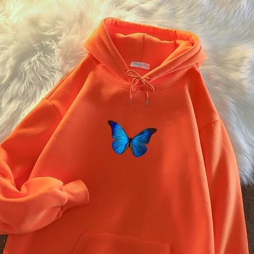 Blue Beautiful Butterfly Print Womens Hooded Harajuku Fleece Hoodies Fashion Crewneck Hoodie Autumn Oversize Streetwear Men