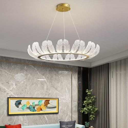Nordic post-modern feather acrylic chandelier home living room bedroom dining room study round simple light luxury chandelier