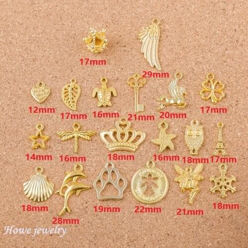 Mixed 120pcs love heart leaf owl tower shape Charms Gold-color Fit Bracelets Necklace DIY Metal Jewelry Making Q006