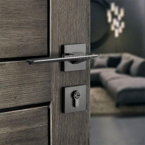 1Set Modern Black Color Room Wooden Door Mute Lock Handle Interior Door Split Lock Anti-theft Gate Lock Hardware GF183