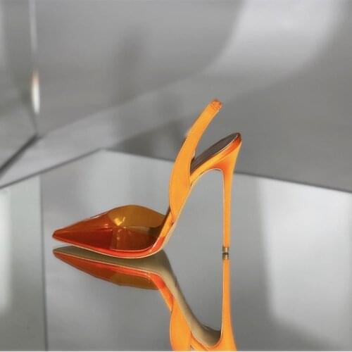 Summer fashion womens shoes sexy lady orange pvc clear pointy toe stiletto stripper Shallow Patchwork High heels pumps 12cm