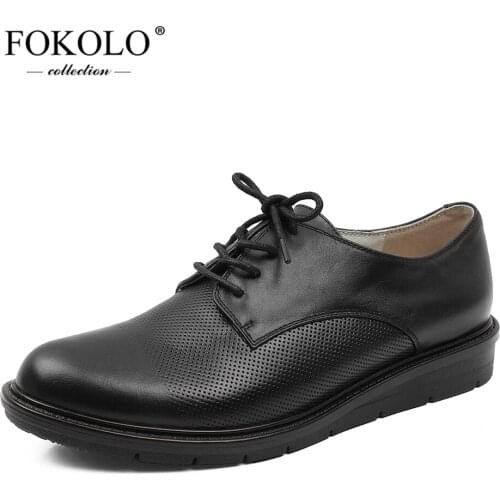 Casual Shoes for Women Black Cow Leather Pointed Toe Lace-Up Waterproof Platform Flats New Spring Autumn Classic Lady Shoes P18