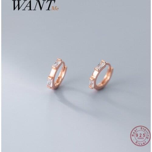 WANTME Genuine 925 Sterling Silver Geometric Square Zircon Stud Earrings for Women Fashion Charming Party Hoop Jewelry Gift