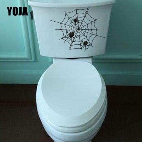 YOJA 23.4X18CM Creative Style Wall Sticker Home Decor Toilet Decal Cartoon Black Spider Web T5-1156