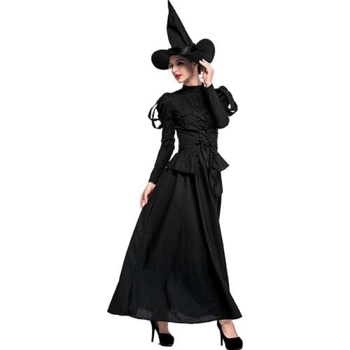 Halloween Cosplay Costumes for Women Black Long Sleeve Medieval Style Dress Stage Performance Clothing Vintage Carnival Party