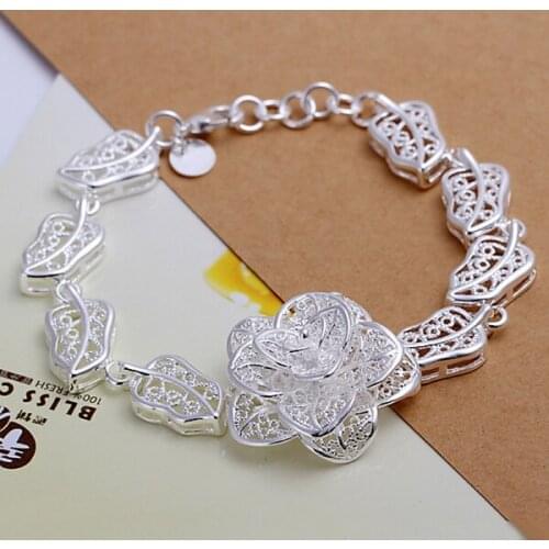 Silver color exquisite flowers bracelet fashion charm wedding women lady hot cute female section birthday gift H244