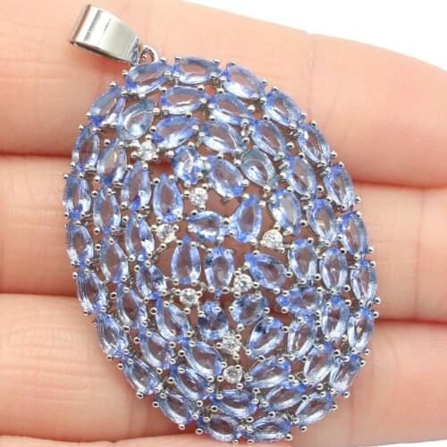 29x15mm 2019 Simple Style Rectangle 18x13mm Created Fire Rainbow Blue Mystic Topaz Gift For Girls Silver Pendant