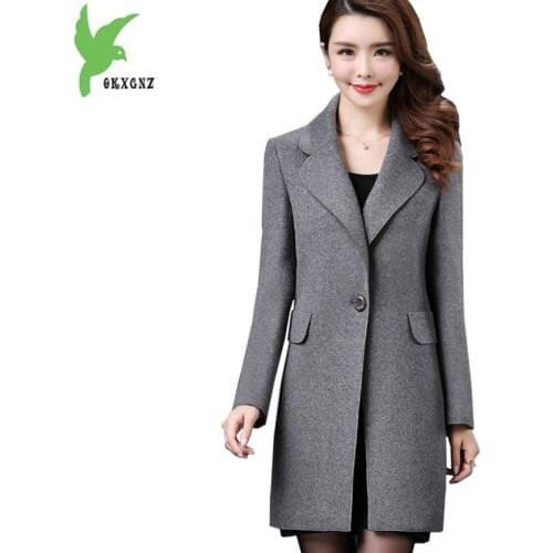 Trench Cots Women Autumn Winter Woolen Coats Plus size Female Woolen cloth Outerwear Slim Woolen Coats Medium length OKXGNZ 1538