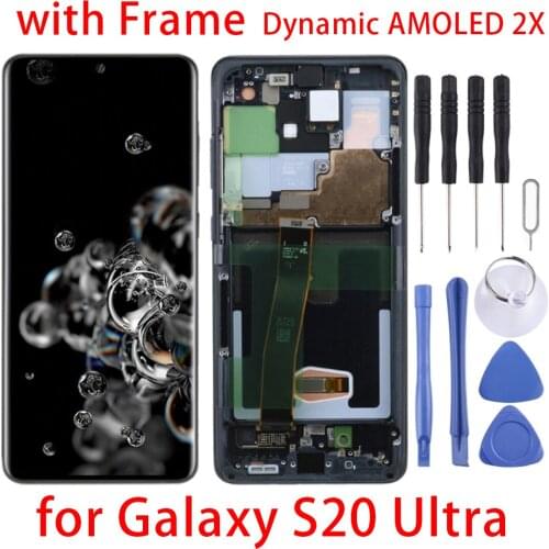6.9″ For Samsung S20 Ultra Original LCD Screen and Digitizer Full Assembly with Frame for Galaxy S20 Ultra