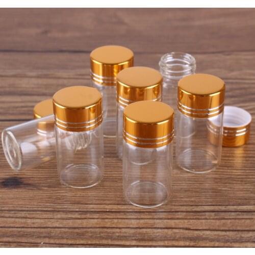 10pcs 7ml 22*40mm Small Glass Bottles Clear Glass Jars with Golden Caps Glass Vials glass vessels Wishing Bottles Perfume Bottle