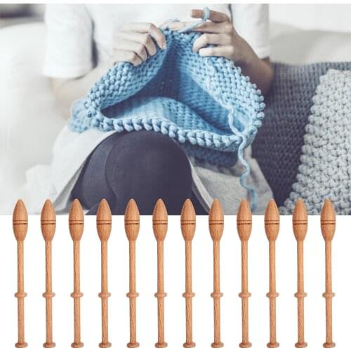 12Pcs Wooden Crochet Hook Knitting Needles Vintage French Artisan Craft Turned Sewing Lace Robbin Needles Weaving Tools