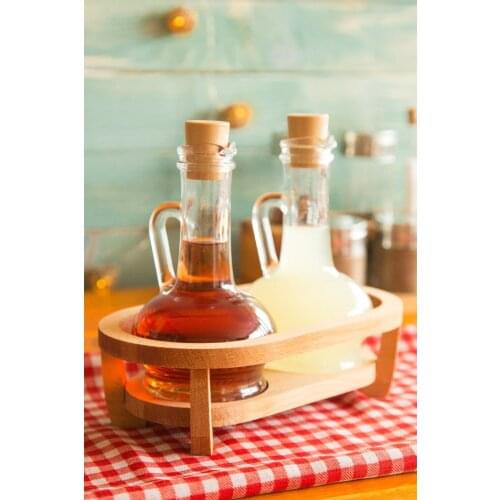 2 Pieces Oval Oil Vinegar Stand With Wooden Stand Cork Stopper Kitchen Decoration Glass Healthy Storage Practical Jar Bottle