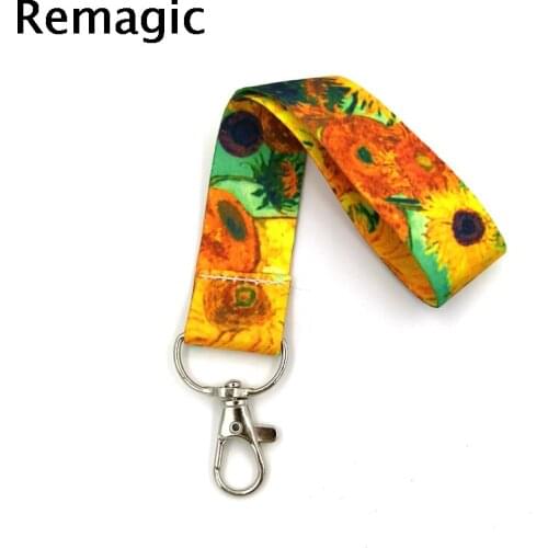 20pcs Van gogh Paintings Sunflowers Starry Sky Terylene Phone Strap Women And Men Mobile Phone Key Neck Lanyard For Students