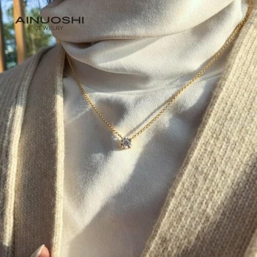 AINUOSHI 925 Sterling Silver Round Cut 1 Carat Moissanite Necklace D Color VVS1 Clarity Pendant Necklace for Women Jewelry Gifts